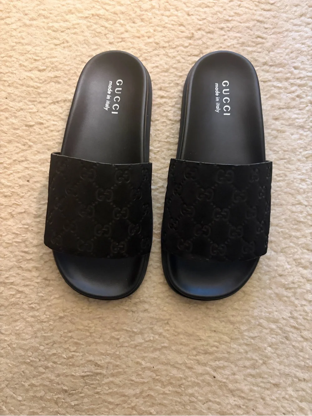 Gucci Black Embossed GG Slide Sandals